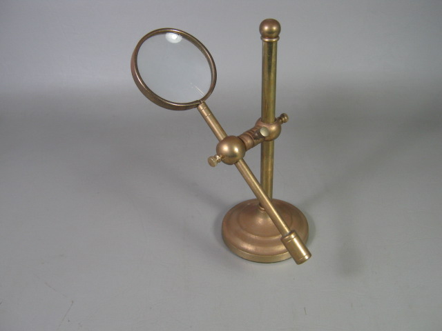 Antique Vintage Brass Desk Top Table Adjustable Magnifying Glass With Stand NR!