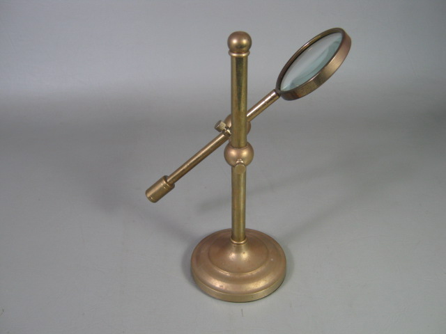 Antique Vintage Brass Desk Top Table Adjustable Magnifying Glass With Stand NR! 1