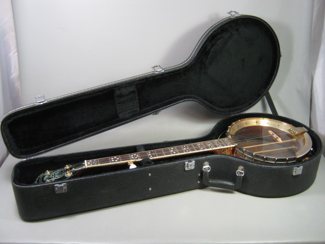 Highland Banjo 5 String Maple Japanese Ornate Neck W/ Resonator Hard Shell Case 13