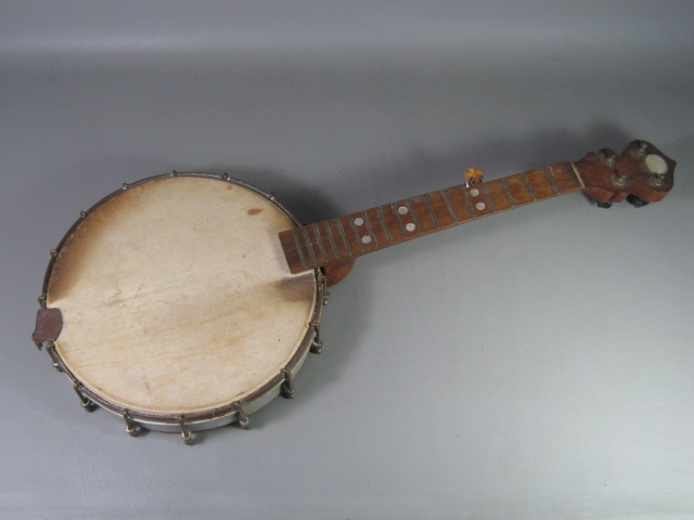 Vintage Antique 5 String Piccolo Scale Banjo Amrawco Calf Head Iron Cross Peg NR 1
