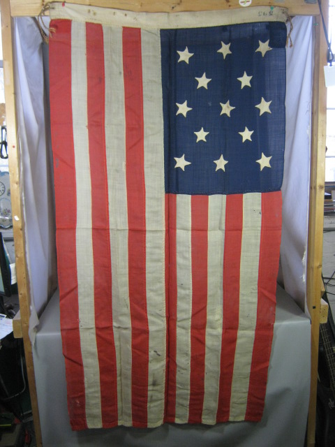Antique Mid-1800s Lamprell & Marble Boston 13-Star Handsewn U.S US American Flag