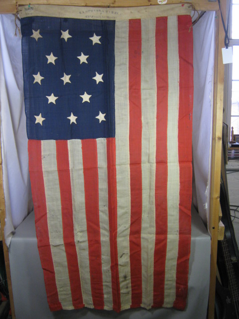 Antique Mid-1800s Lamprell & Marble Boston 13-Star Handsewn U.S US American Flag 6