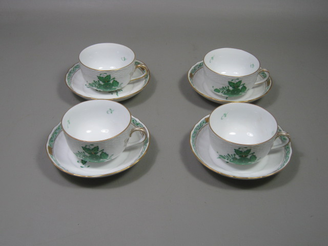 4 Herend Chinese Bouquet Green Apponyi Tea Coffee Cup Saucer Set 24k Hungary
