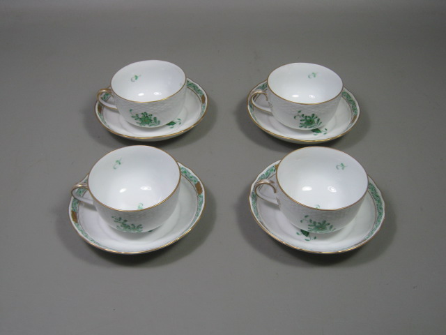 4 Herend Chinese Bouquet Green Apponyi Tea Coffee Cup Saucer Set 24k Hungary 1
