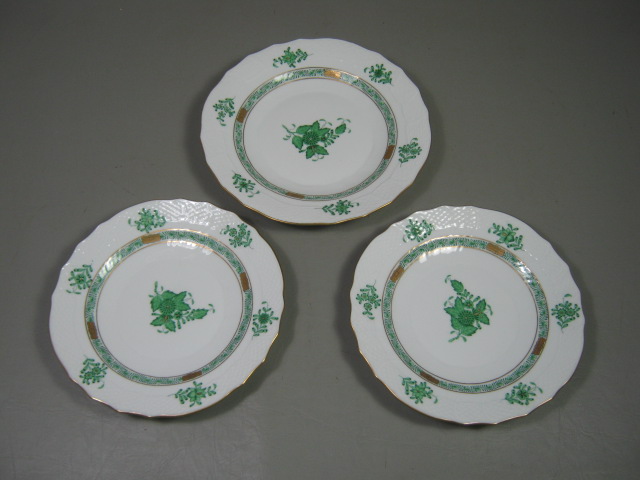 3 Herend Chinese Bouquet Green Apponyi Salad / Luncheon Plate Set Lot Hungary NR