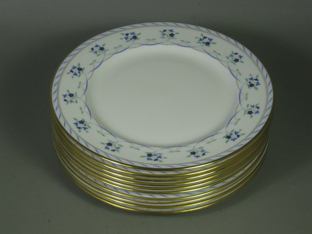 10 Lenox Orleans Blue Bone China 11" Inch Dinner Plates Floral Gold Trim No Res!