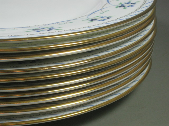 10 Lenox Orleans Blue Bone China 11" Inch Dinner Plates Floral Gold Trim No Res! 3