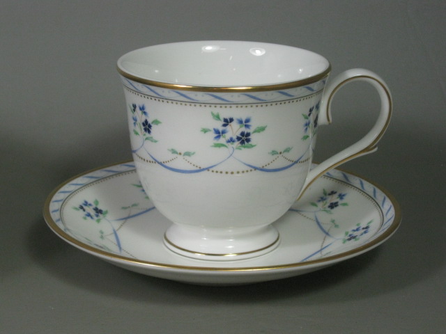 9 Lenox Orleans Blue Bone China Tea Coffee Cups & 10 Saucers Set Floral Gold NR! 1