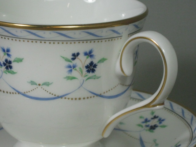 9 Lenox Orleans Blue Bone China Tea Coffee Cups & 10 Saucers Set Floral Gold NR! 2