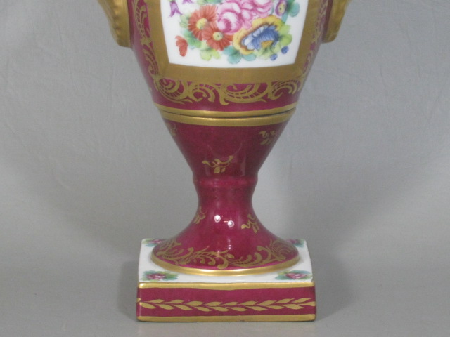 Antique 8" Limoges Vase Urn Gilt Hand Painted Floral Swan Handles Artist Signed 4