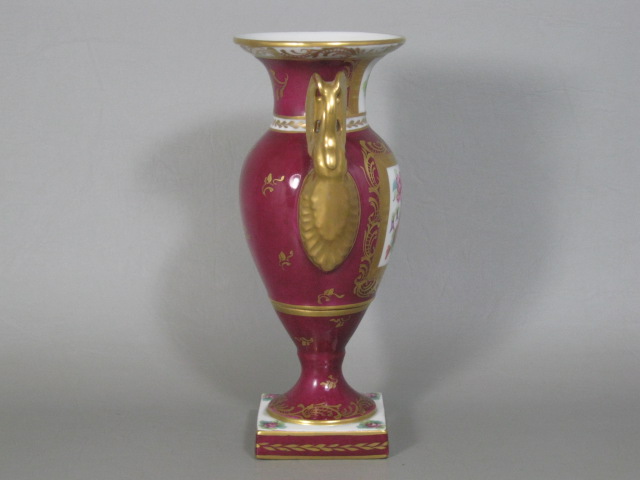 Antique 8" Limoges Vase Urn Gilt Hand Painted Floral Swan Handles Artist Signed 5
