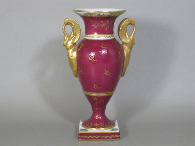 Antique 8" Limoges Vase Urn Gilt Hand Painted Floral Swan Handles Artist Signed 6