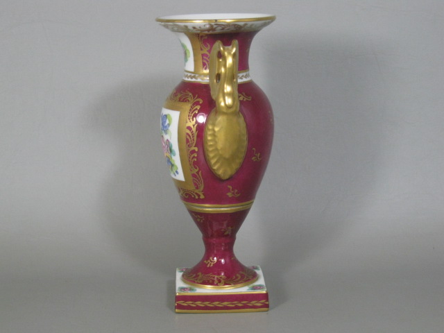 Antique 8" Limoges Vase Urn Gilt Hand Painted Floral Swan Handles Artist Signed 7