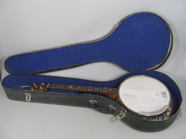 Vintage Autocrat 4 String Banjo Resonator 19 Frets MOP Inlay Armrest Case Strap