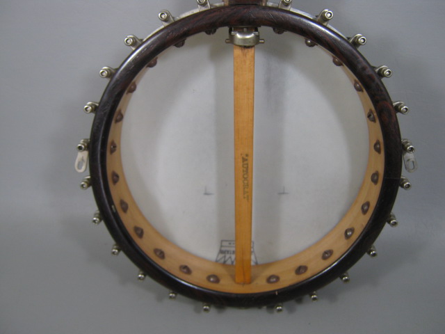 Vintage Autocrat 4 String Banjo Resonator 19 Frets MOP Inlay Armrest Case Strap 9