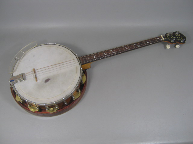 Unmarked 4 String Banjo Resonator MOP Inlay Nice Tone Ring 19 Frets Ornate HSC 1