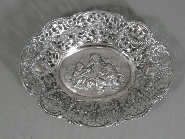 Vtg Antique 800 Fine Silver 6" Repousse Bowl Cupid Cherub Angel 2.5oz German? NR
