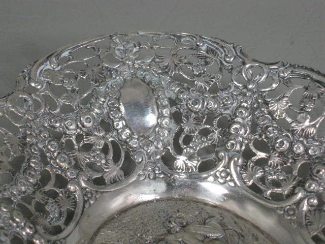 Vtg Antique 800 Fine Silver 6" Repousse Bowl Cupid Cherub Angel 2.5oz German? NR 3