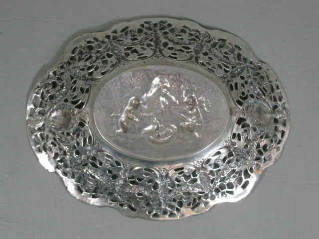 Vtg Antique 800 Fine Silver 6" Repousse Bowl Cupid Cherub Angel 2.5oz German? NR 5