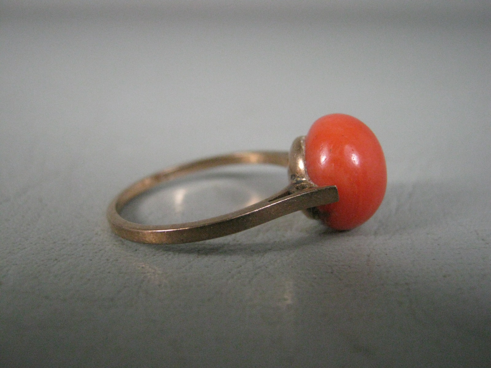 Vtg Antique 585 14K 14 Karat Yellow Gold Red Coral Ring Size 7 Estate Jewelry NR 4