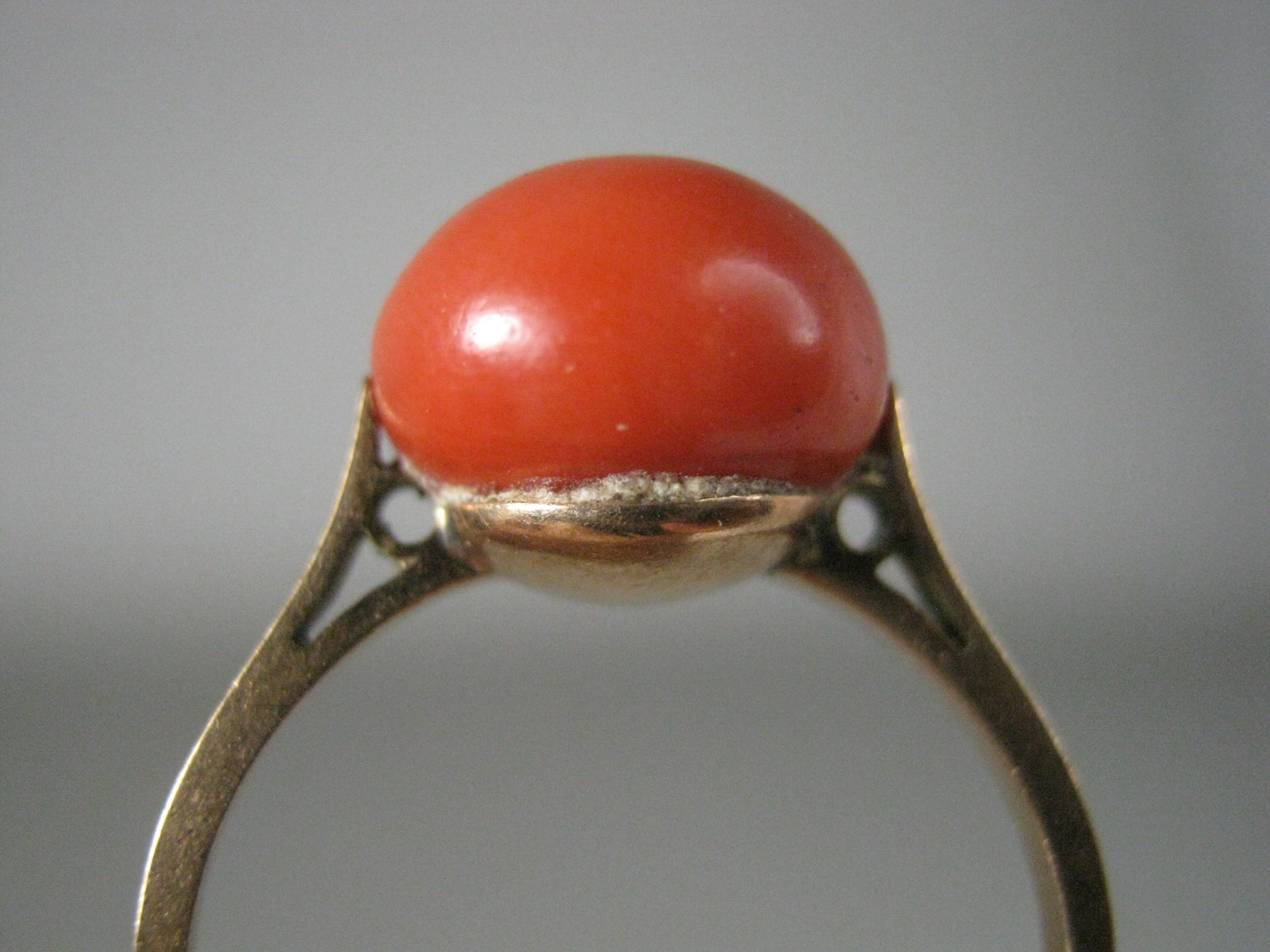 Vtg Antique 585 14K 14 Karat Yellow Gold Red Coral Ring Size 7 Estate Jewelry NR 5