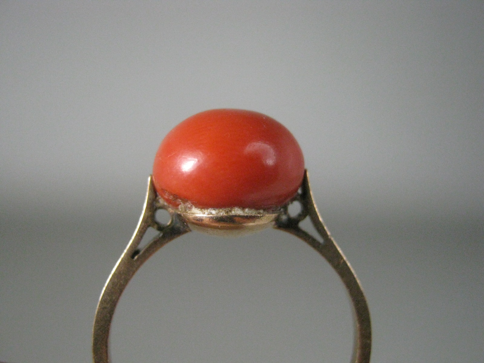 Vtg Antique 585 14K 14 Karat Yellow Gold Red Coral Ring Size 7 Estate Jewelry NR 6