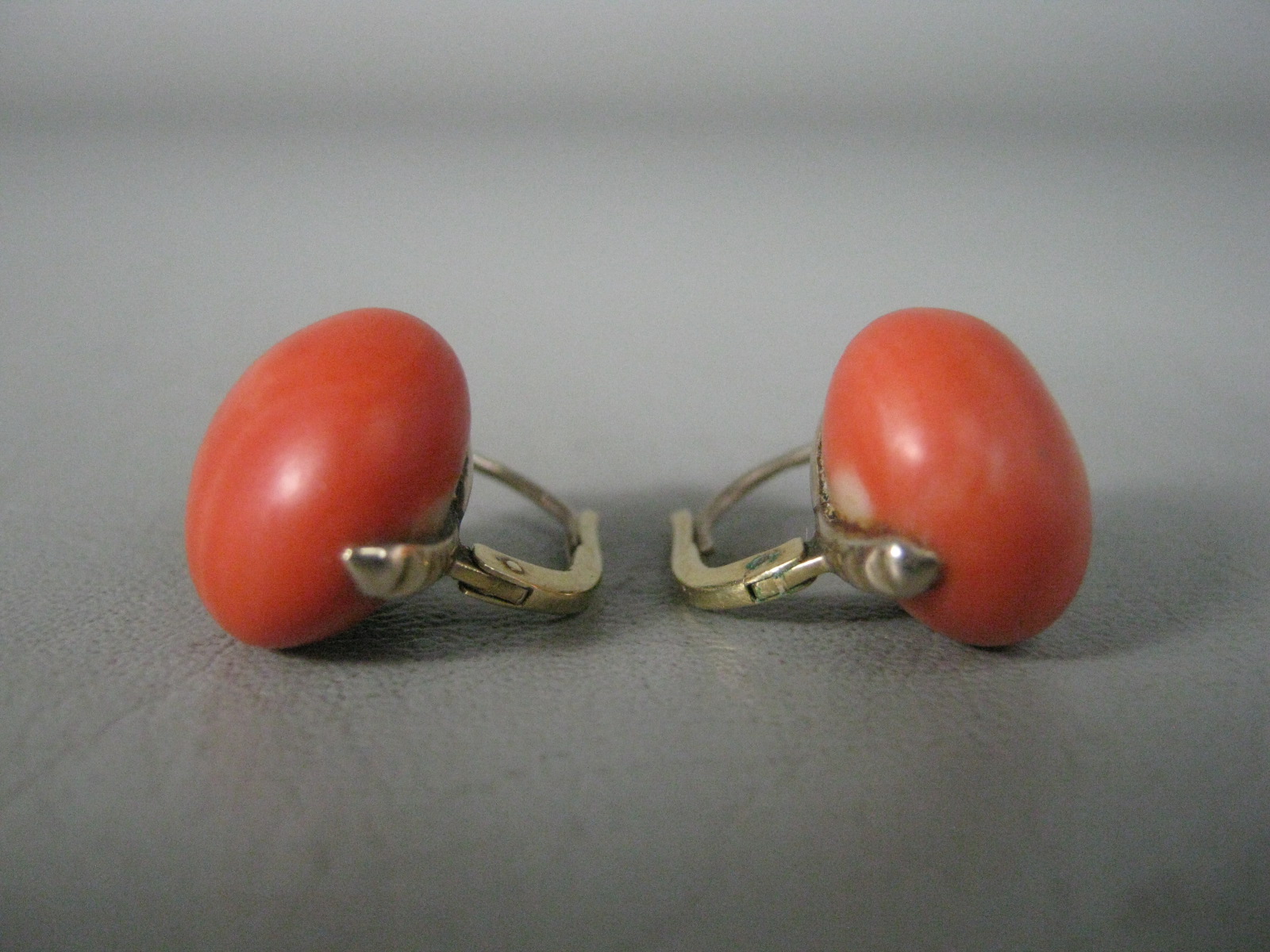 Vintage Antique 585 14K 14 Karat Yellow Gold Red Coral Earrings Estate Jewelry 2
