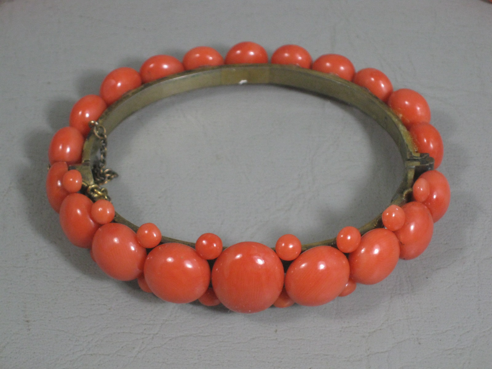 Vintage Antique Red Coral 23" Necklace & Bracelet & Brooch Set Estate Jewelry NR 1