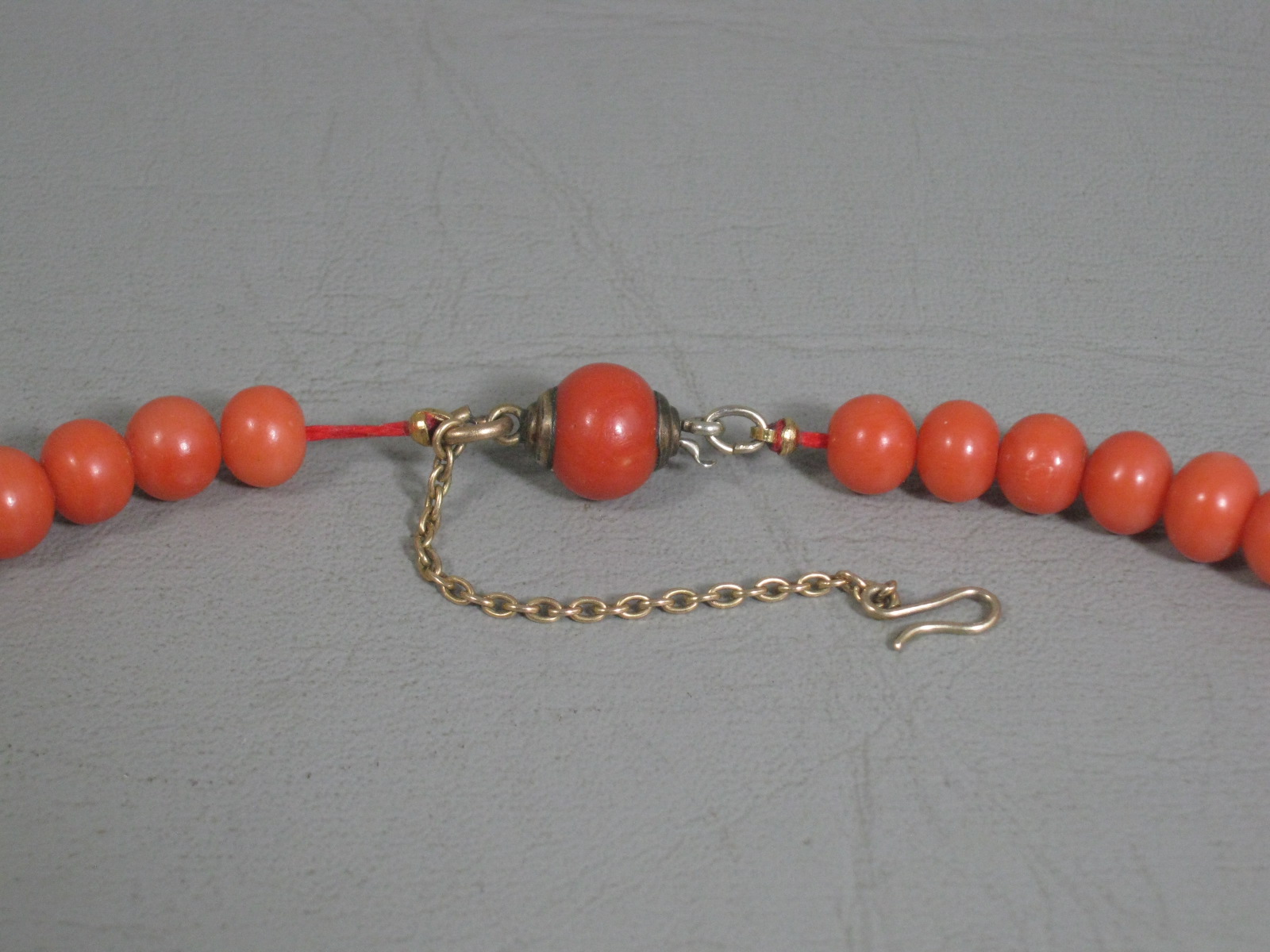 Vintage Antique Red Coral 23" Necklace & Bracelet & Brooch Set Estate Jewelry NR 16
