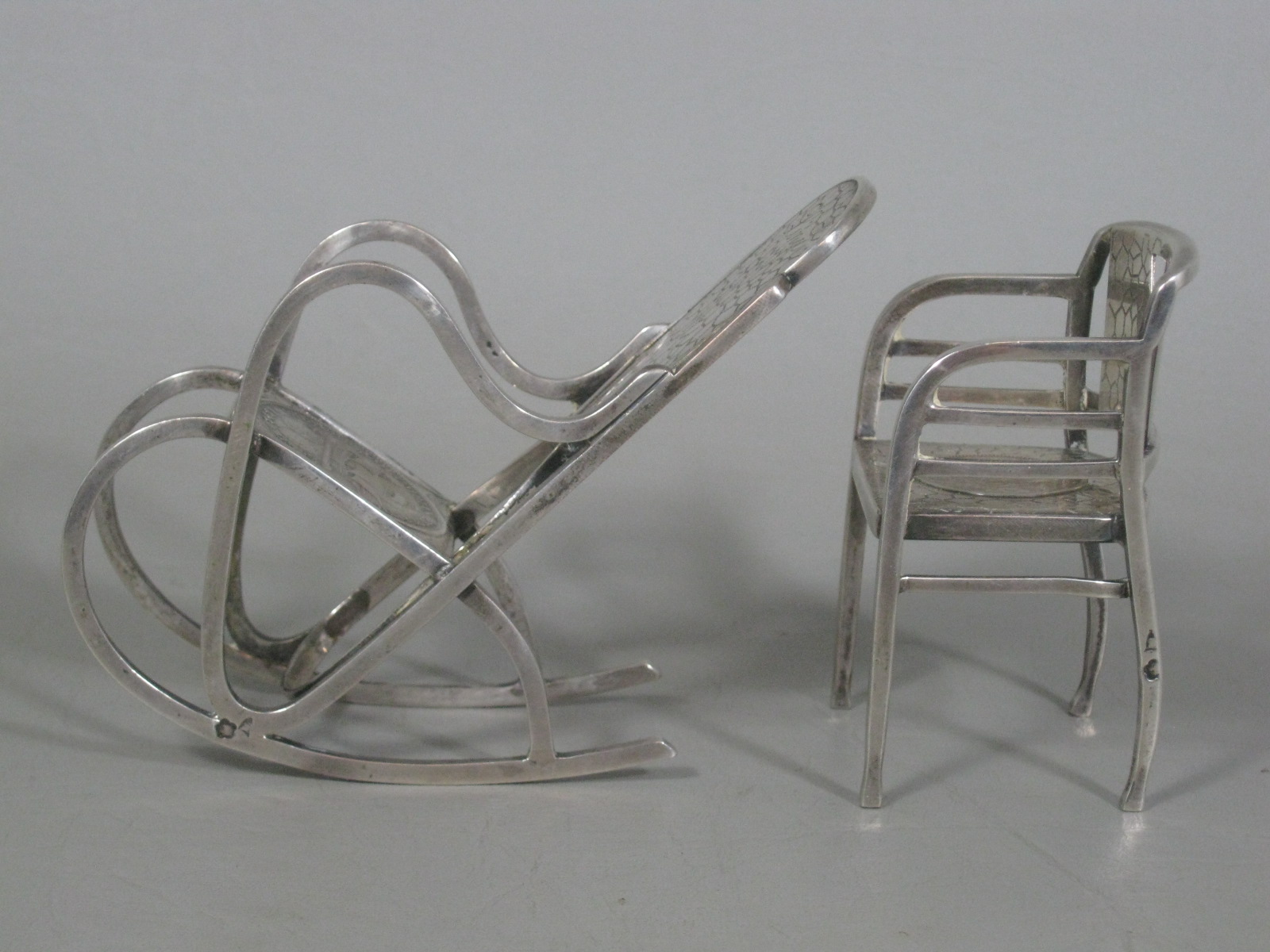 2 Vtg Antique Sterling? Silver Miniature Coin Chairs 1893 1/2 Dollar 1896 Korona 3