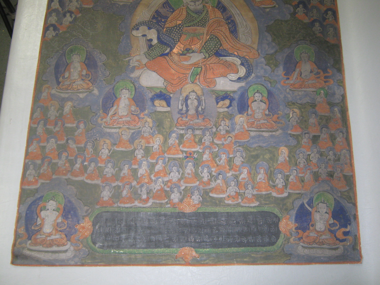 Rare Antique 1890-1910 Tibetan Thangka Painting On Cloth Buddhist Art 33"x23" NR 2