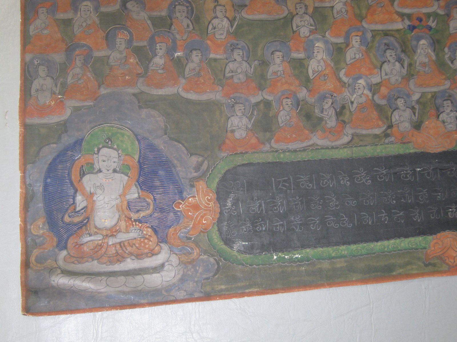 Rare Antique 1890-1910 Tibetan Thangka Painting On Cloth Buddhist Art 33"x23" NR 8