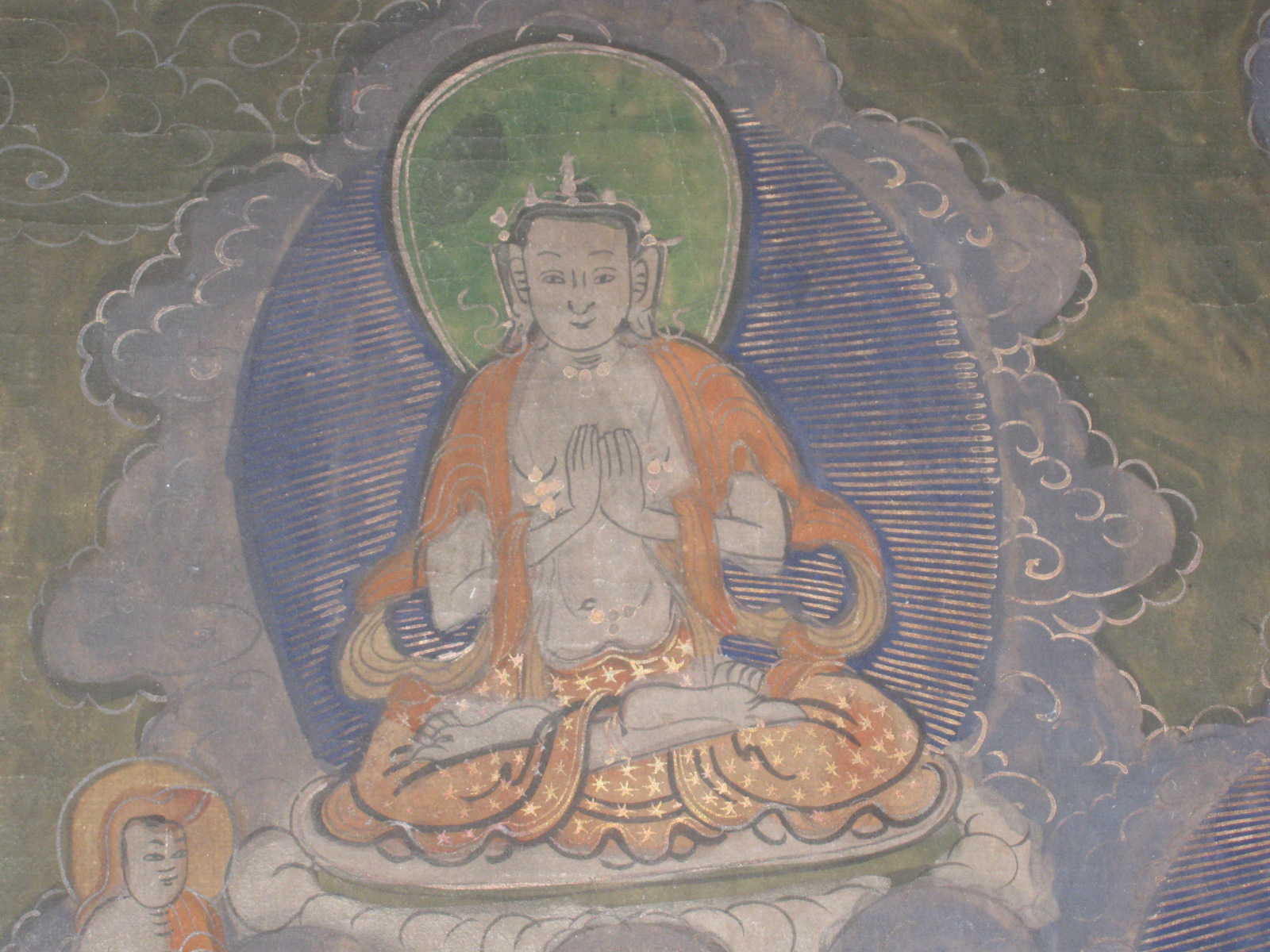 Rare Antique 1890-1910 Tibetan Thangka Painting On Cloth Buddhist Art 33"x23" NR 12