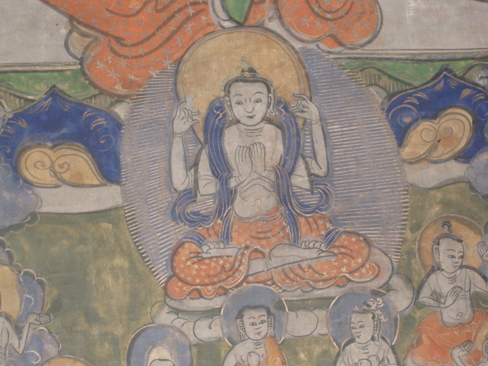 Rare Antique 1890-1910 Tibetan Thangka Painting On Cloth Buddhist Art 33"x23" NR 13
