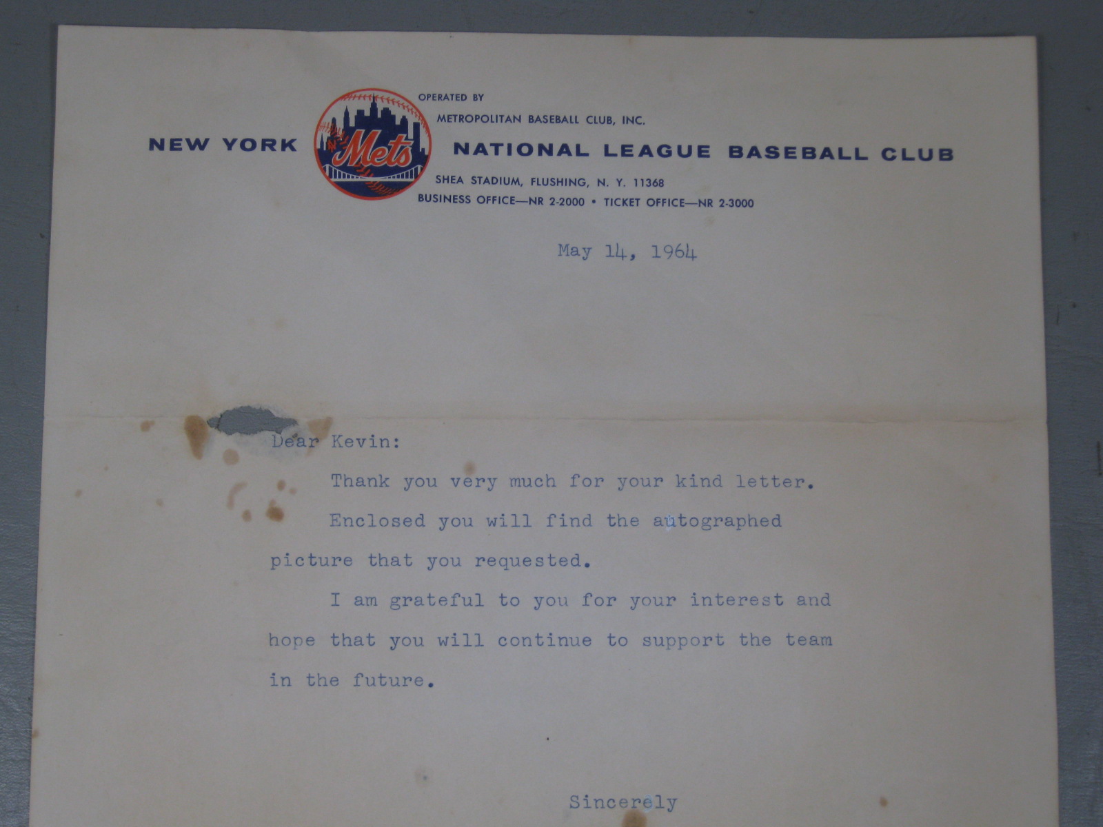 Rare Original Casey Stengel Signed 1964 NY Mets Letter + Photo 2 Autographs! NR! 1