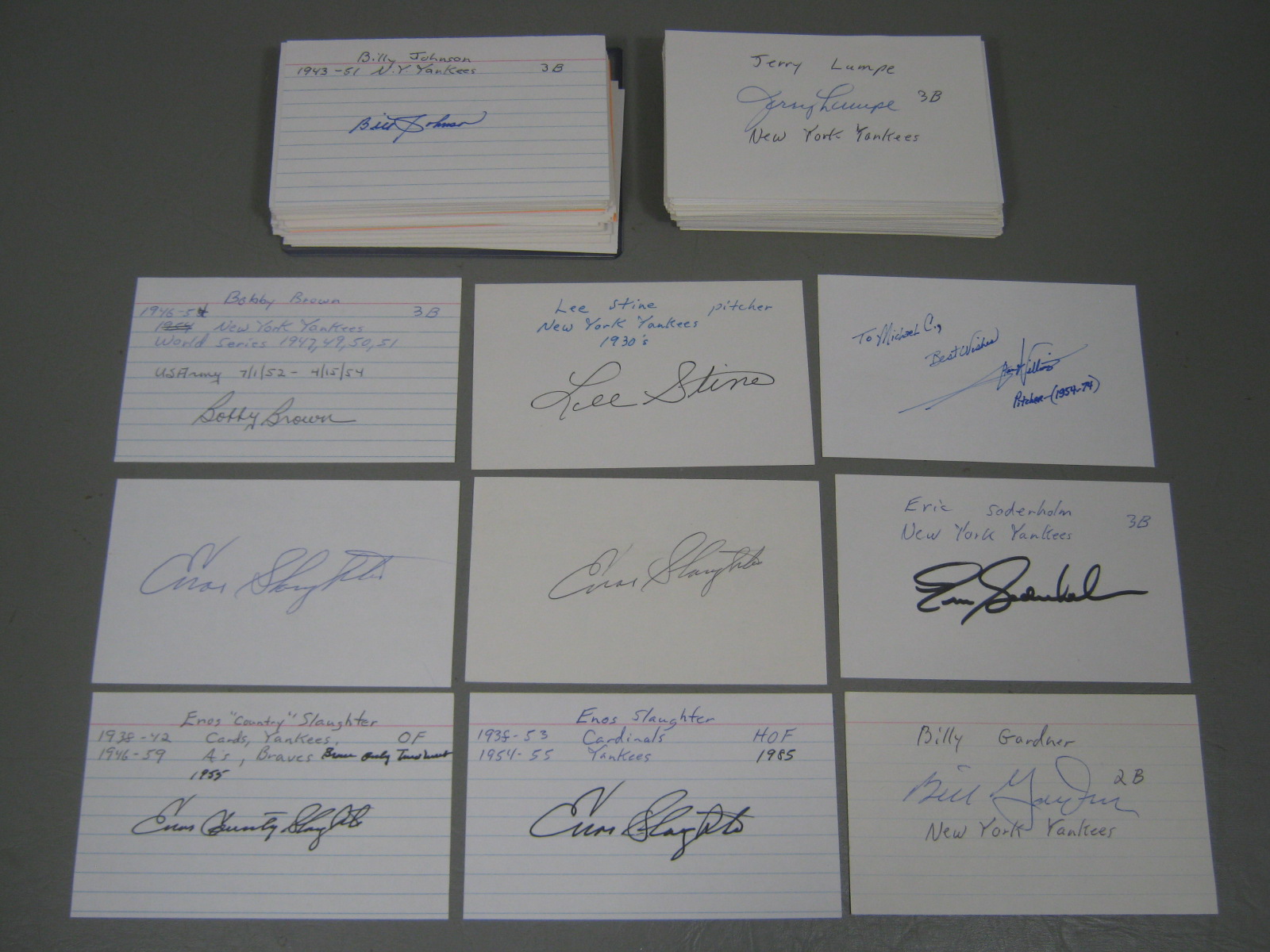 185 Vtg NY Yankees Baseball Player Signed Autograph Card Lot 1940s-90s HOF + NR!