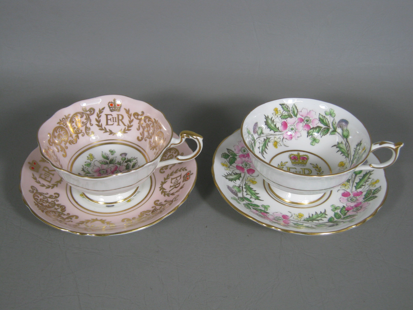 2 Paragon Bone China Queen Elizabeth II 1953 Coronation Tea Cups Teacups Saucers