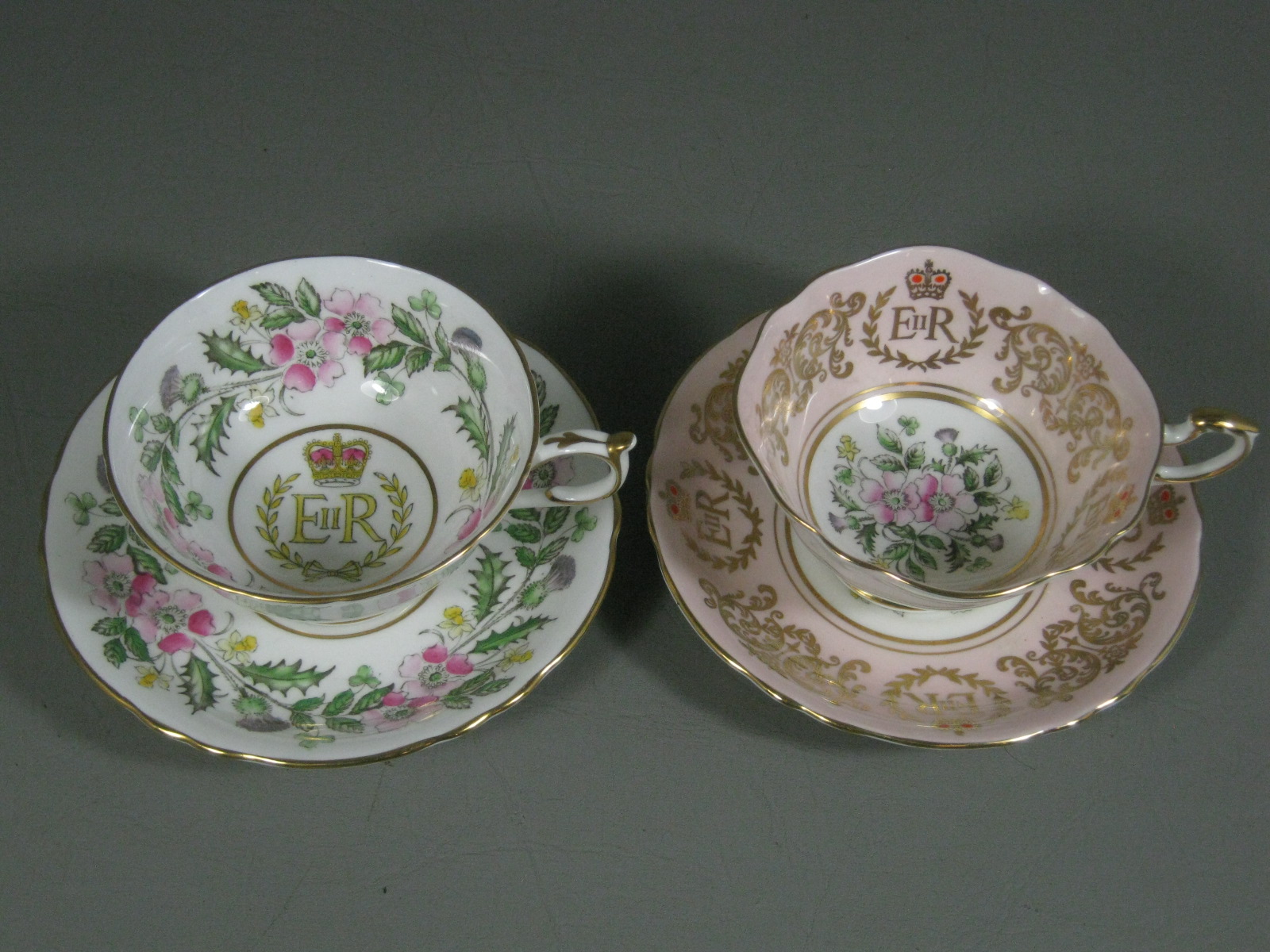 2 Paragon Bone China Queen Elizabeth II 1953 Coronation Tea Cups Teacups Saucers 1