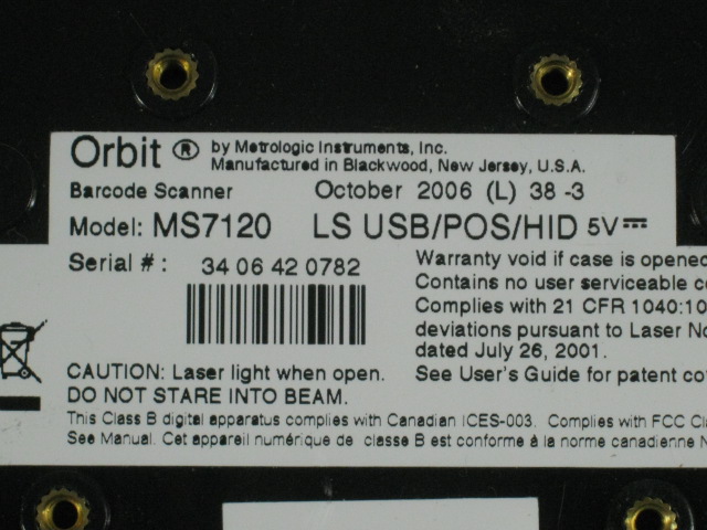 Honeywell Metrologic Orbit MS7120 Barcode Scanner Slot Reader Thermal Printer NR 5