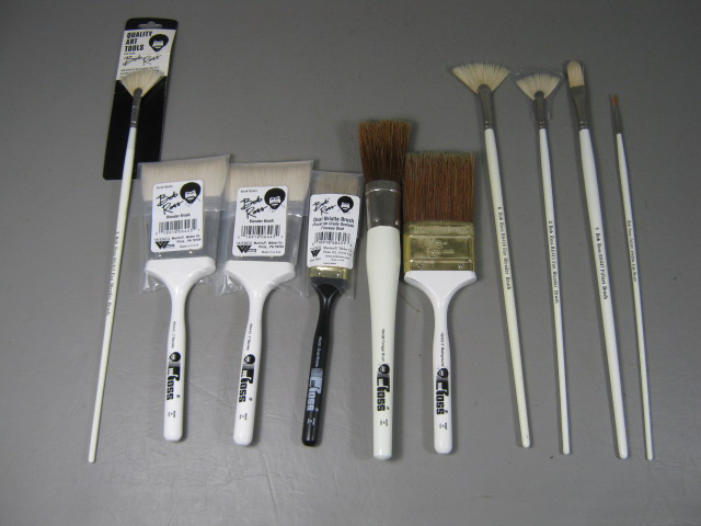 New 10 Bob Ross Unused Paint Brushes W/Black Zipper Canvas Case Art Supplies Lot 1