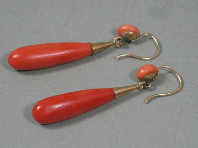 Vintage Antique Genuine Undyed Red Salmon Coral Earrings Gold? Estate Jewelry NR 1
