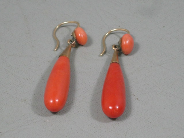 Vintage Antique Genuine Undyed Red Salmon Coral Earrings Gold? Estate Jewelry NR 2
