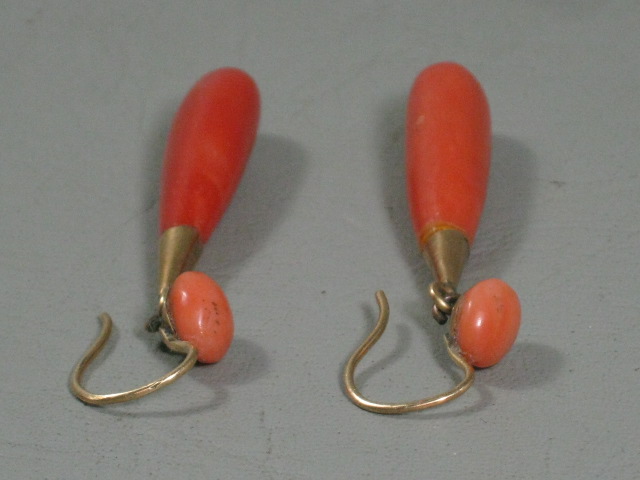 Vintage Antique Genuine Undyed Red Salmon Coral Earrings Gold? Estate Jewelry NR 3