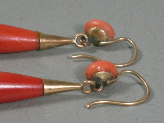 Vintage Antique Genuine Undyed Red Salmon Coral Earrings Gold? Estate Jewelry NR 4