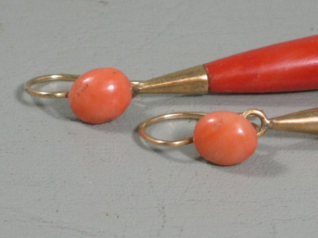 Vintage Antique Genuine Undyed Red Salmon Coral Earrings Gold? Estate Jewelry NR 5
