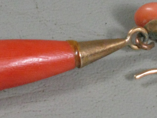 Vintage Antique Genuine Undyed Red Salmon Coral Earrings Gold? Estate Jewelry NR 7