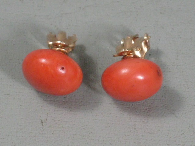 Vintage Antique 14K Gold Genuine Undyed Red Salmon Coral Clip-On Earrings NR! 6