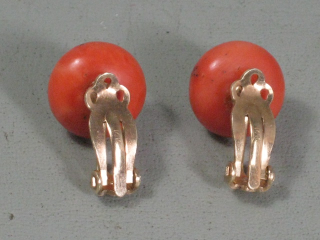 Vintage Antique 14K Gold Genuine Undyed Red Salmon Coral Clip-On Earrings NR! 7