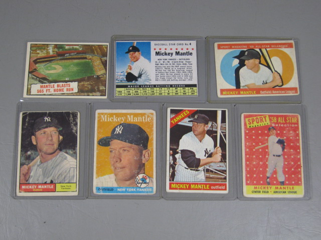 7 Vtg Mickey Mantle NY Yankees Baseball Cards Lot Topps 487 563 300 150 50 NR!