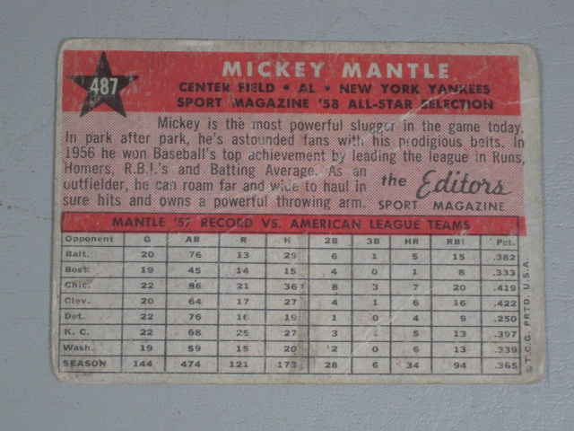 7 Vtg Mickey Mantle NY Yankees Baseball Cards Lot Topps 487 563 300 150 50 NR! 2